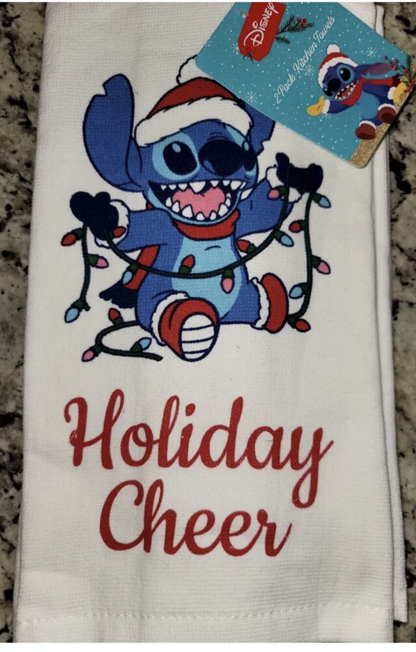 New Disney Stitch “ Holiday Cheer” Christmas 2-Pack Kitchen Towels 16 x 26